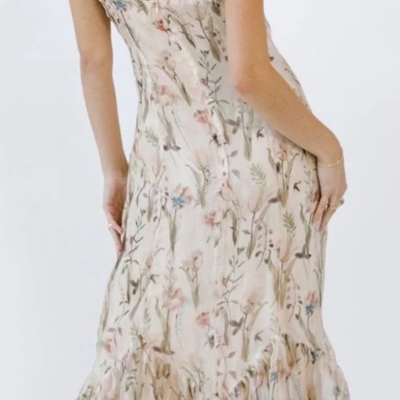 Storia Cream Ruffled Fairy-core Tiered Floral Maxi Dress Women’s size Large - Picture 2 of 16